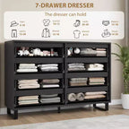Commode Garvee 8 tiroirs pour chambre à coucher, commode de 140 cm de large, tiroirs horizontaux indépendants avec rangement, commode de rangement en bois pour chambre à coucher