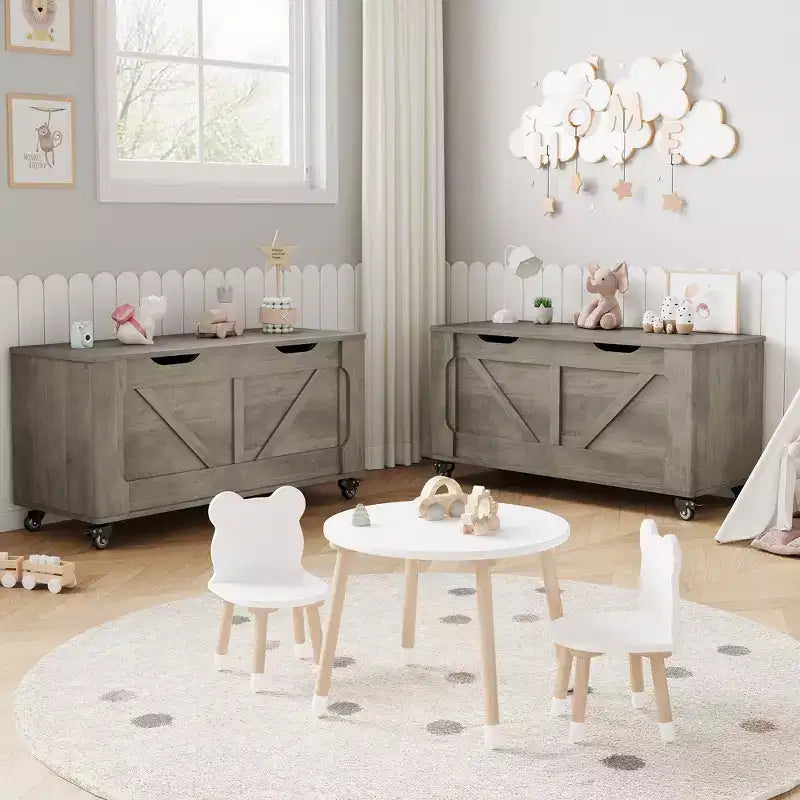 COZONY Coffre de rangement 39" avec roulettes, Banc de rangement moderne en bois, Capacité de 350 lb, Entrée, Chambre, Salon, Gris