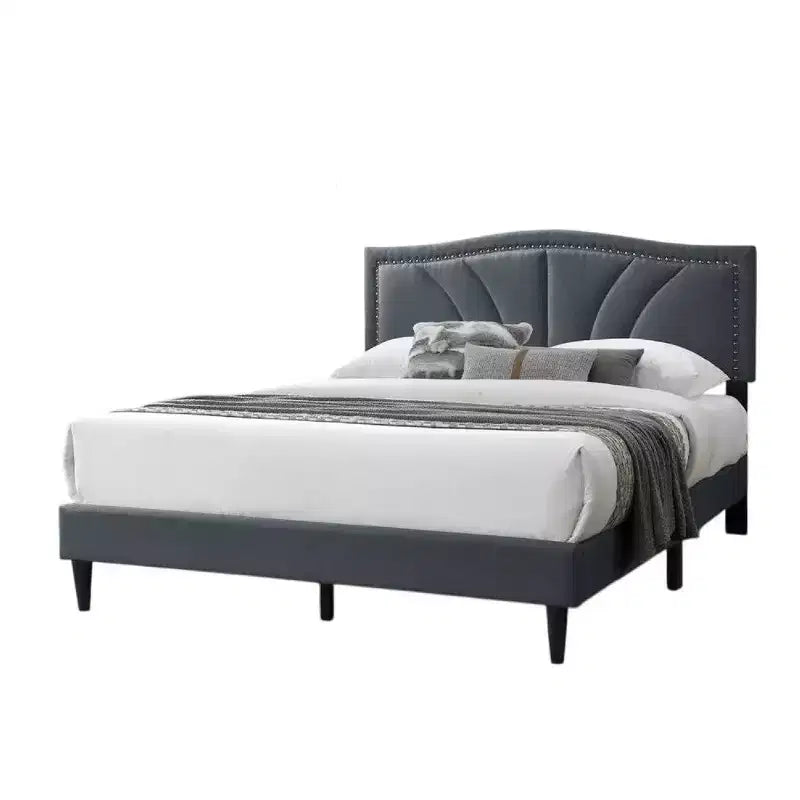 Lit Queen Size Royal Hampton, tête de lit incurvée rembourrée en toile de jute gris anthracite