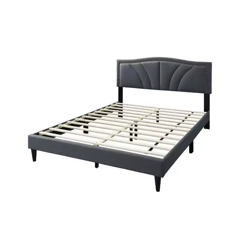 Lit Queen Size Royal Hampton, tête de lit incurvée rembourrée en toile de jute gris anthracite