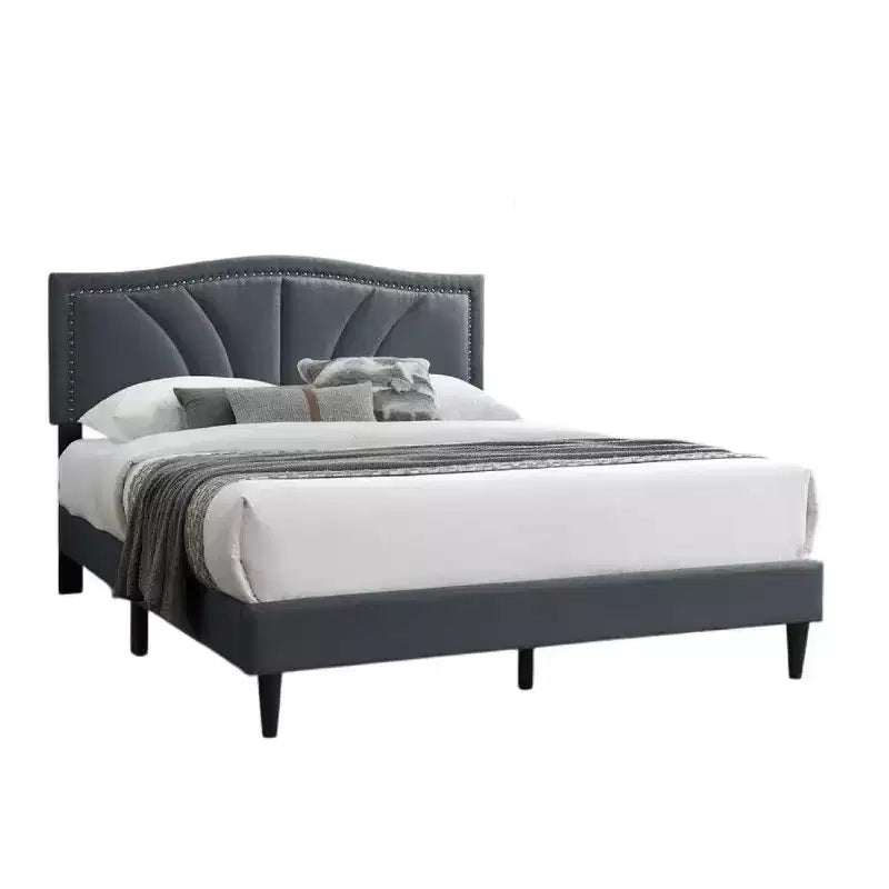 Lit Queen Size Royal Hampton, tête de lit incurvée rembourrée en toile de jute gris anthracite