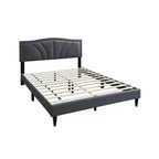 Lit Queen Size Royal Hampton, tête de lit incurvée rembourrée en toile de jute gris anthracite