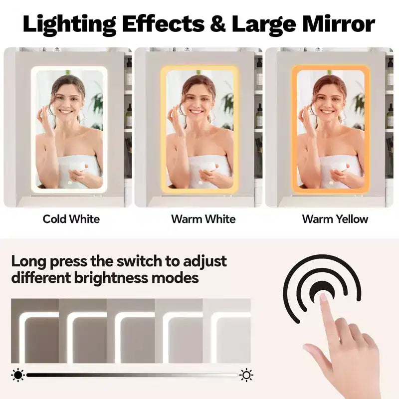 Coiffeuse de Maquillage avec Miroir et Lumières, Ensemble Coiffeuse avec Station de Charge, Coiffeuse avec Tabouret, 2 Tiroirs, Prises de Courant et Ports USB
