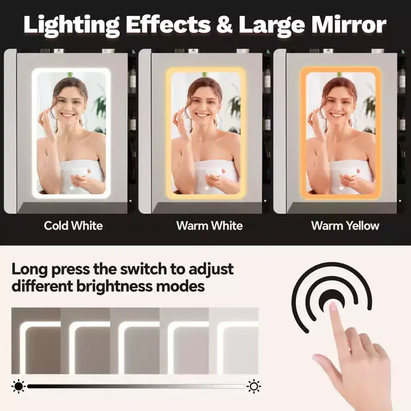 Coiffeuse de Maquillage avec Miroir et Lumières, Ensemble Coiffeuse avec Station de Charge, Coiffeuse avec Tabouret, 2 Tiroirs, Prises de Courant et Ports USB