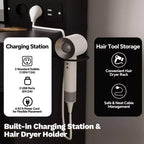 Coiffeuse de Maquillage avec Miroir et Lumières, Ensemble Coiffeuse avec Station de Charge, Coiffeuse avec Tabouret, 2 Tiroirs, Prises de Courant et Ports USB