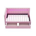 Lit de repos rembourré jumeau avec 2 tiroirs, cadre de lit de repos avec rangement, tête de lit en L, ports USB et LED