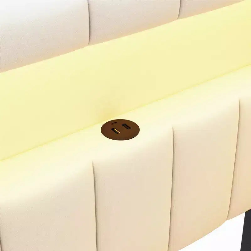 Lit de repos rembourré jumeau avec 2 tiroirs, cadre de lit de repos avec rangement, tête de lit en L, ports USB et LED