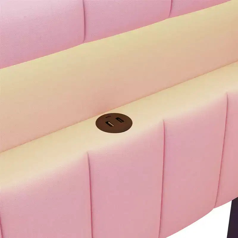 Lit de repos rembourré jumeau avec 2 tiroirs, cadre de lit de repos avec rangement, tête de lit en L, ports USB et LED