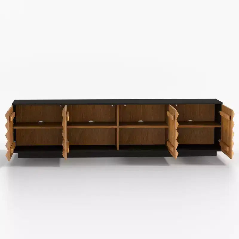 Meuble TV moderne Luck Live de 223 cm avec placards de rangement et étagères réglables, meuble de rangement de salon noir