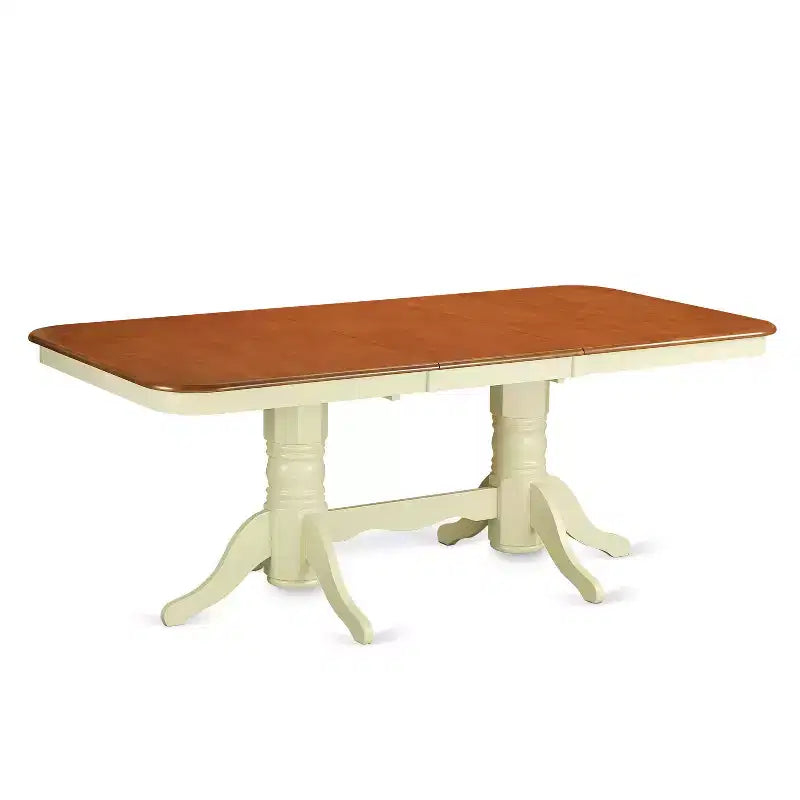 HomeStock 9-Piece Rectangle Buttermilk & Cherry Finish Solid Wood Top Dining Table with 8-Chairs