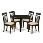 5-Piece Round Cappuccino Finish Solid Wood Top Dining Table with 4-Chairs with