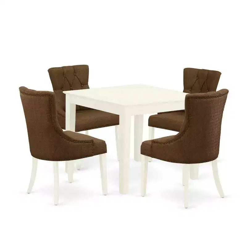 HomeStock 5-Pc Linen White Finish Solid Wood Top - Square Dining Room Set - Seats 4