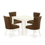 HomeStock 5-Pc Linen White Finish Solid Wood Top - Square Dining Room Set - Seats 4