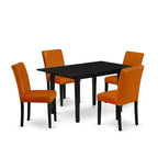 HomeStock 5-Pc Black Finish Solid Wood Top-Rectangular Upholstered Dining Room Set with Butterfly Leaf-Seats 4