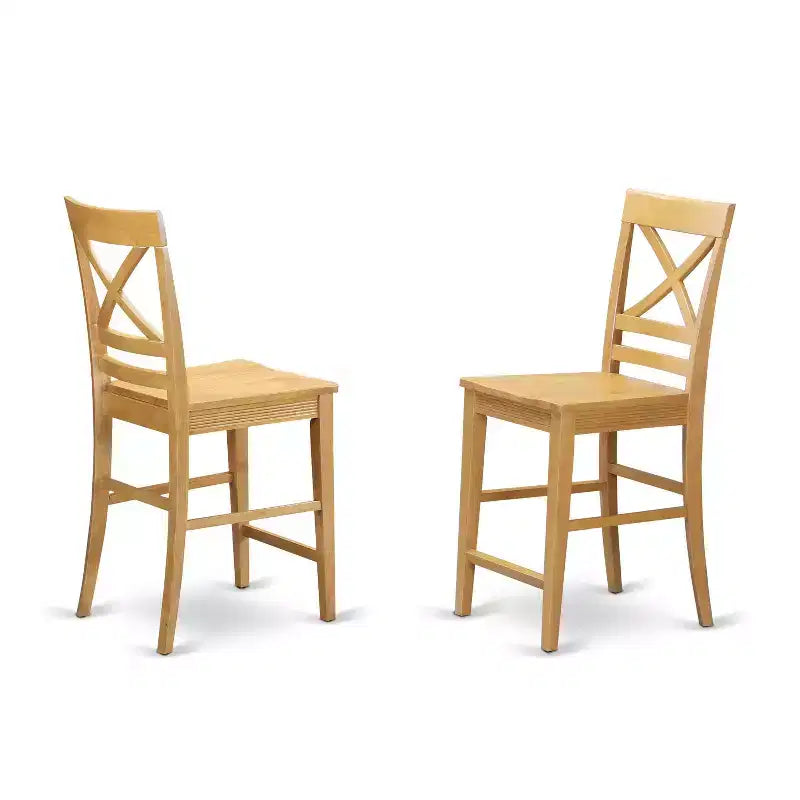 Ensemble de salle à manger 3 pièces HomeStock avec table de hauteur comptoir et plateau en bois massif finition chêne marron naturel