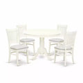 HomeStock 5-Piece Linen White Finish Solid Wood Top Dining table with 4 Chairs with Slat Back