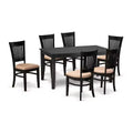 HomeStock 7-Pc Rectangle Black Finish Solid Wood Top Dining Table with 6 Chairs with Slat Back