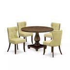 HomeStock 5-Piece Distressed Jacobean Finish Solid Wood Top Dining Table with 4 Parson Chair