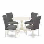 5-Piece Linen White Finish Solid Wood Top Dining table with 4 Chairs with Drop Leaf