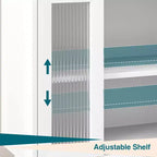 Acekool 35.8 Buffet de salle à manger blanc pur, portes en verre cannelé, poignées dorées, étagère réglable, console pour cuisine et salon