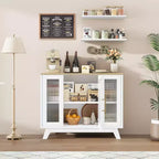 Acekool 35.8 Buffet de salle à manger blanc pur, portes en verre cannelé, poignées dorées, étagère réglable, console pour cuisine et salon