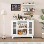 Acekool 35.8 Buffet de salle à manger blanc pur, portes en verre cannelé, poignées dorées, étagère réglable, console pour cuisine et salon
