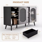Bahut de Buffet avec Portes en Verre Canelé et Tiroirs, Meuble avec Rangement, Bahut Noir pour Cuisine, Salle à Manger, Salon
