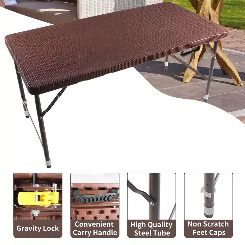 Table pliante en rotin 120 cm - Table de pique-nique portable robuste pour fêtes, repas, camping avec poignée