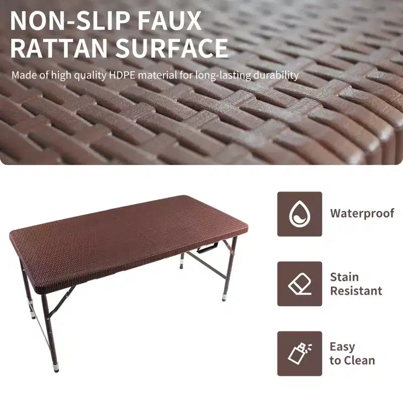 Table pliante en rotin 120 cm - Table de pique-nique portable robuste pour fêtes, repas, camping avec poignée