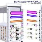 Chariot de rangement et d'organisation pour loisirs créatifs compatible avec machine Cricut, chariot de rangement roulant avec tiroir en tissu, crochet et support pour 47 rouleaux de vinyle