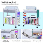 Chariot de rangement et d'organisation pour loisirs créatifs compatible avec machine Cricut, chariot de rangement roulant avec tiroir en tissu, crochet et support pour 47 rouleaux de vinyle