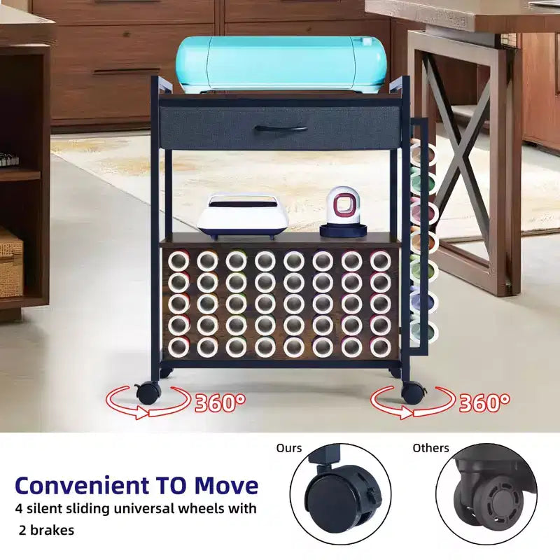 Chariot de rangement et d'organisation pour loisirs créatifs compatible avec machine Cricut, chariot de rangement roulant avec tiroir en tissu, crochet et support pour 47 rouleaux de vinyle