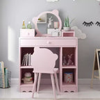 Coiffeuse pour enfants avec tiroirs et étagères – Table de maquillage pour enfants, parfaite pour les salles de jeux et les chambres à coucher