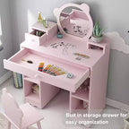 Coiffeuse pour enfants avec tiroirs et étagères – Table de maquillage pour enfants, parfaite pour les salles de jeux et les chambres à coucher