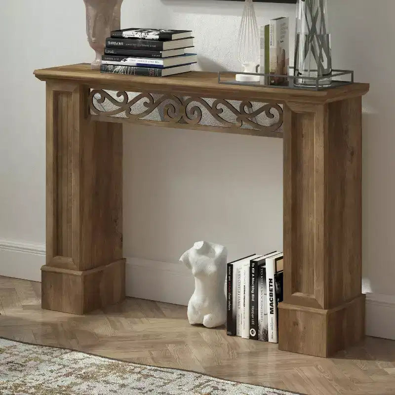 Console Galano avec motif découpé décoratif, marron 46,5 L x 11,6 P x 45,9 H