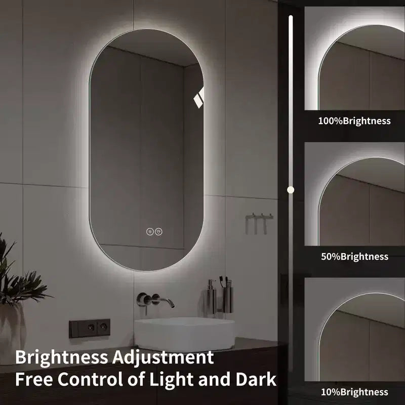 Miroir de courtoisie de salle de bain mural intelligent à écran tactile LED anti-buée de 48 x 24 pouces