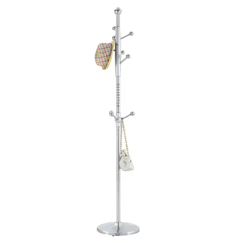 Portemanteau moderne en acier inoxydable Okak, portemanteau sur pied avec support amovible, pour salon, entrée, chambre, argent