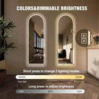 Miroir LED arqué pleine longueur 65 x 21 pouces, intensité variable, autoportant ou mural pour chambre, salon, dressing