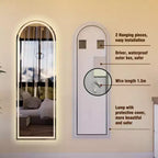 Miroir LED arqué pleine longueur 65 x 21 pouces, intensité variable, autoportant ou mural pour chambre, salon, dressing