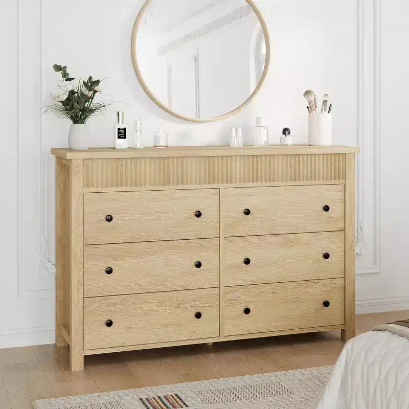 7 Drawer Dresser for Bedroom, Wooden Chest of Drawers, Fluted TV Stand, Storage Organizer for Living Room, Hallway and Entryway, Walnut