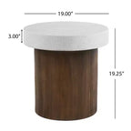 MAYEERTY 1 table d'appoint cylindrique, table d'appoint en similicuir et texture bois pour salon, patio, chambre à coucher (intérieur/extérieur)
