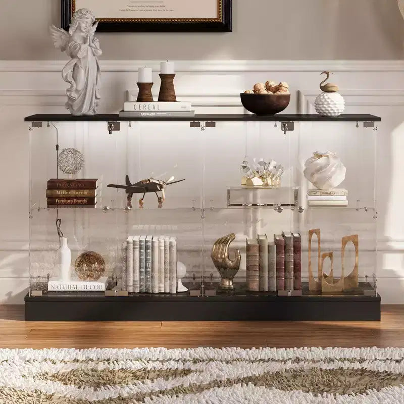 Vitrine en verre Famapy avec lumières LED et portes verrouillables - Bibliothèque vitrine avec lumière