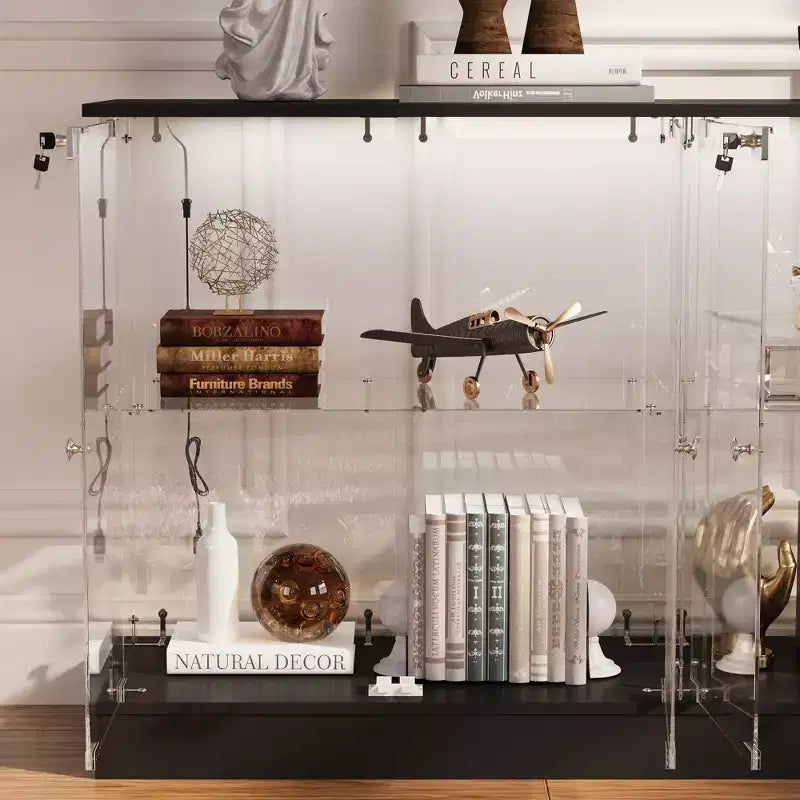 Vitrine en verre Famapy avec lumières LED et portes verrouillables - Bibliothèque vitrine avec lumière