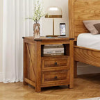 Table de chevet de ferme Dyonery 18 avec station de recharge, table d'appoint avec 2 tiroirs, table d'appoint pour salon, blanche