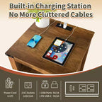 Table de chevet de ferme Dyonery 18 avec station de recharge, table d'appoint avec 2 tiroirs, table d'appoint pour salon, blanche