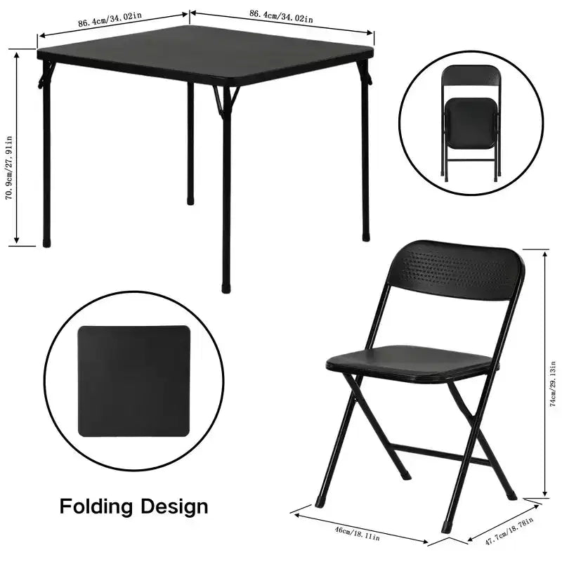Ensemble table pliante et 4 chaises FurnitureR, plateau en PP avec cadre en métal, ensemble table et chaises pliantes portables pour repas intérieurs et extérieurs, fêtes, camping