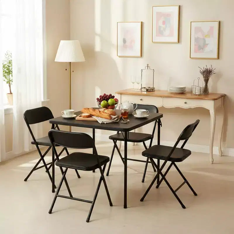 Ensemble table pliante et 4 chaises FurnitureR, plateau en PP avec cadre en métal, ensemble table et chaises pliantes portables pour repas intérieurs et extérieurs, fêtes, camping