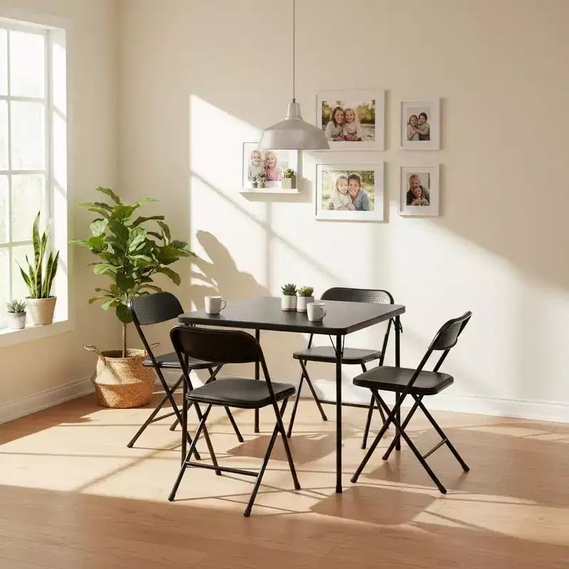 Ensemble table pliante et 4 chaises FurnitureR, plateau en PP avec cadre en métal, ensemble table et chaises pliantes portables pour repas intérieurs et extérieurs, fêtes, camping