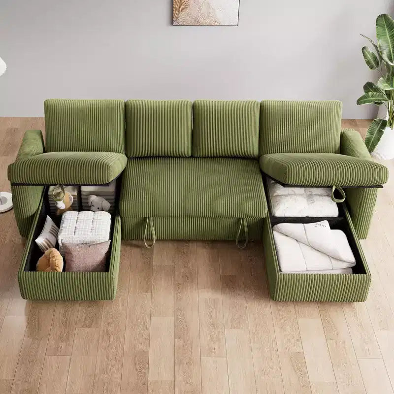 Dyonery Canapé-lit escamotable 4 places de 266 cm avec espace de rangement et poches latérales, dossier réglable, convertible, en velours côtelé