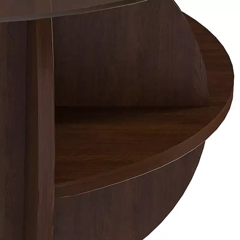 Table basse ronde de rangement en bois GDFStudio Cyra Farmhouse avec plateau en verre trempé et étagères à 4 niveaux